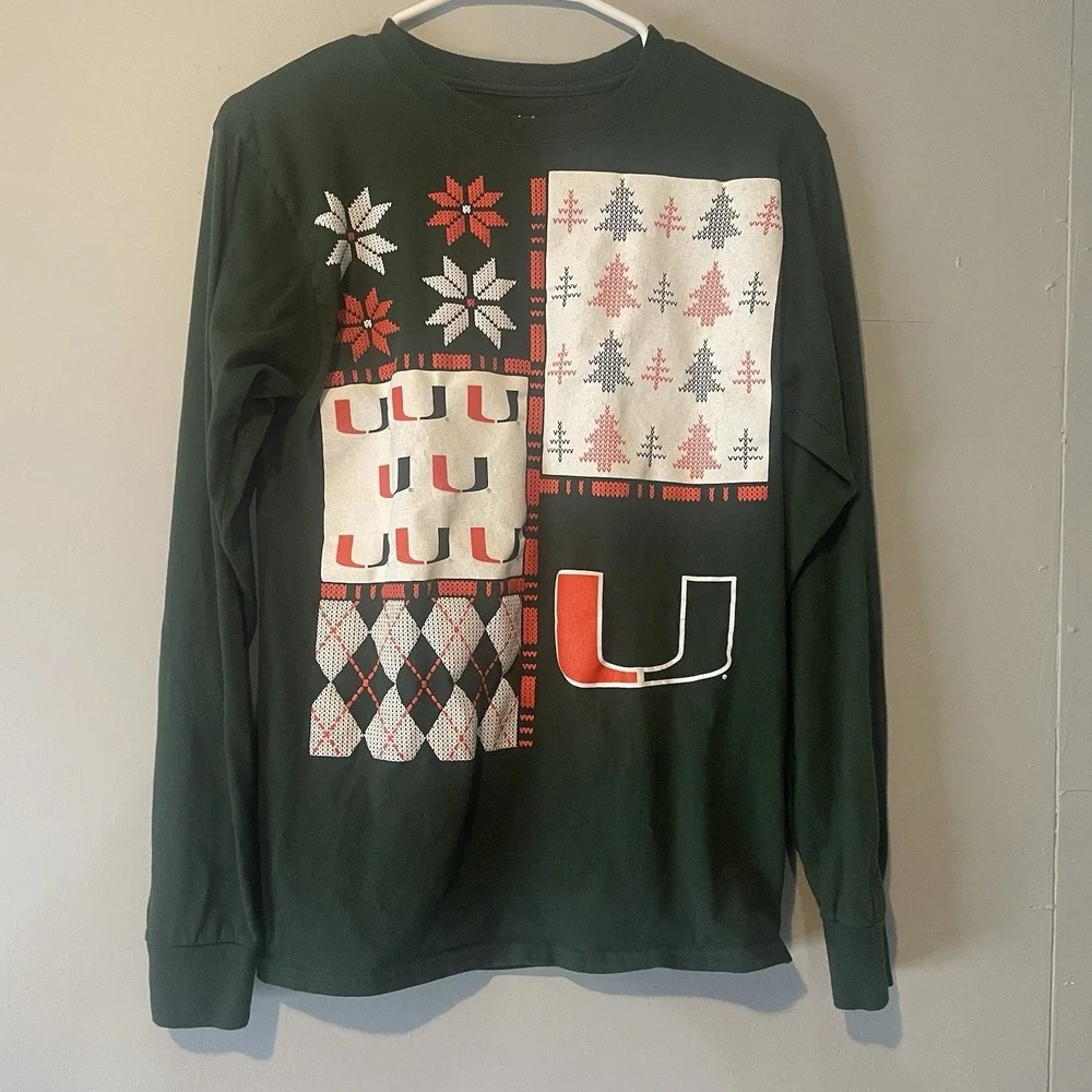 University Of Miami Hurricanes Ugly Christmas Sweater Long Sleeve T-Shirt Size S